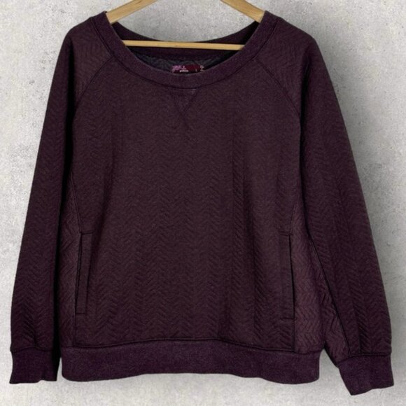 Prana Purple Silverspring Crewneck Pullover Sweater Plum Size Large Quilted Top - Picture 3 of 10